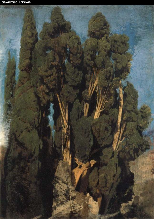 Oswald achenbach Cypresses in the Park at the Villa d-Este